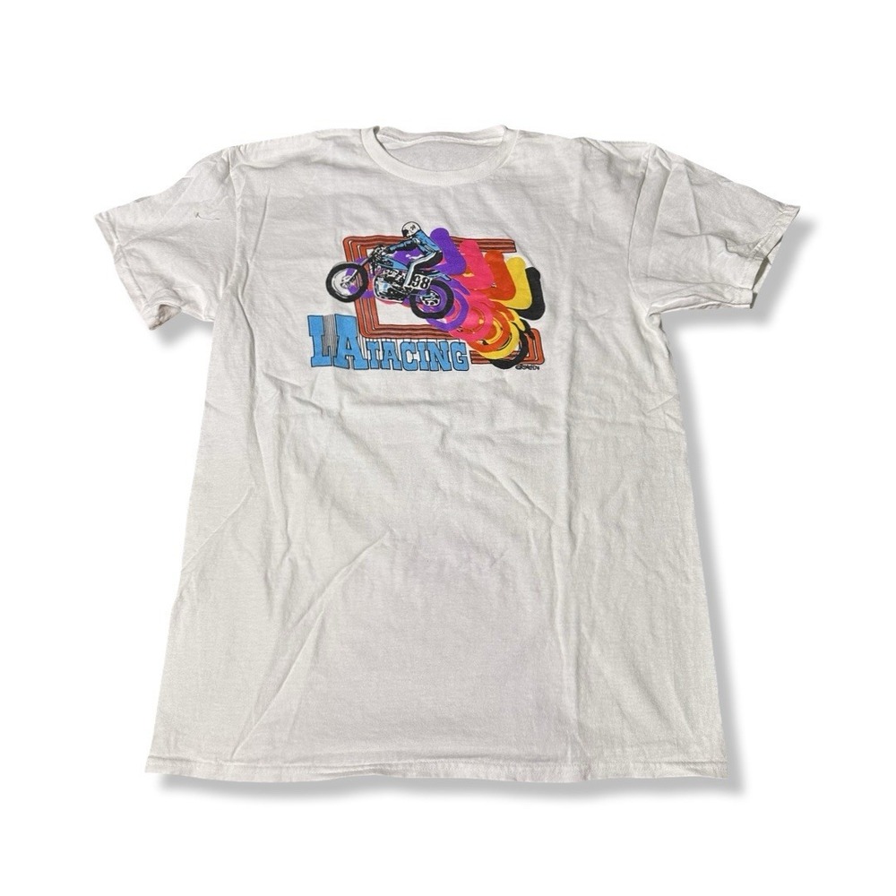 Vintage LA Racing White Graphic T Shirt Size XL Streetwear